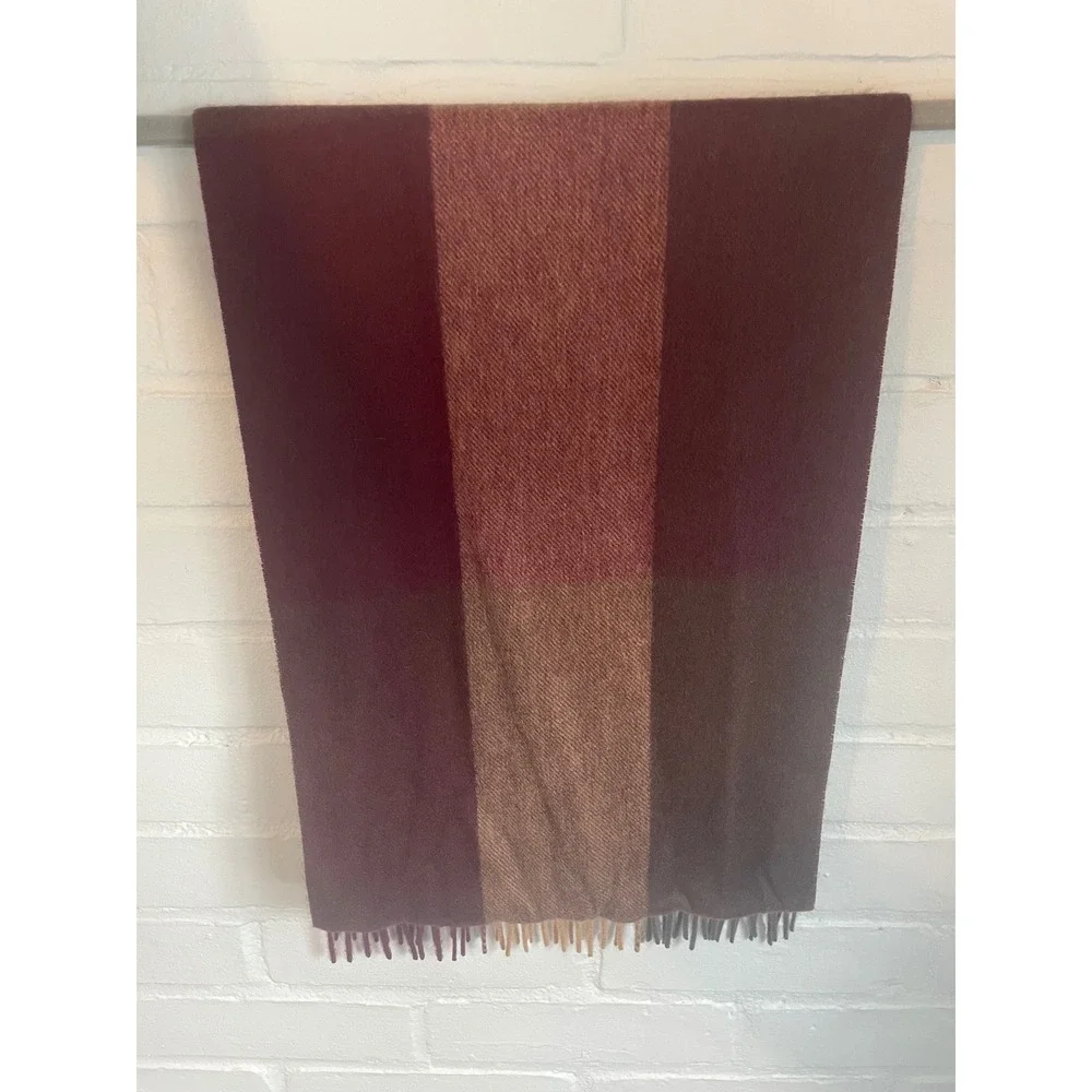 M S Mens Camel Mix Plaid Wool Blend Scarf Fringed Winter Fall Warm Accessory NEW